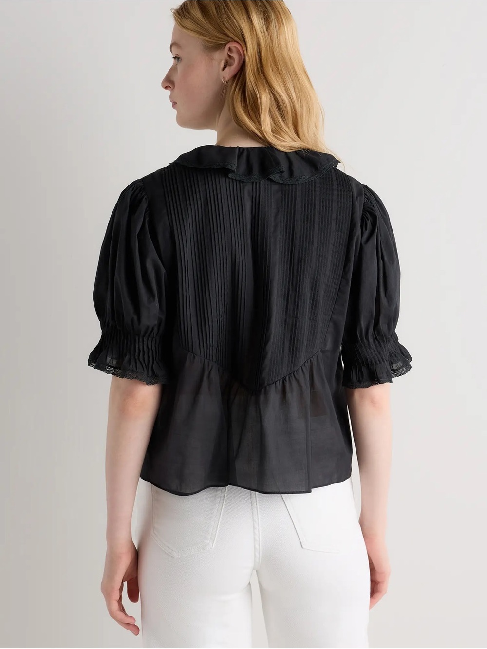 Quince Black Ruffled Short-Sleeve Blouse - Picture 6 of 6